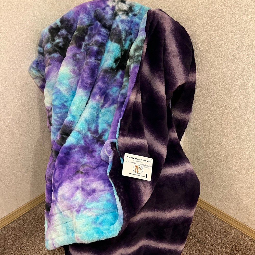 Minky Blanket. Nebula Eclipse Koala on Plum stripe.